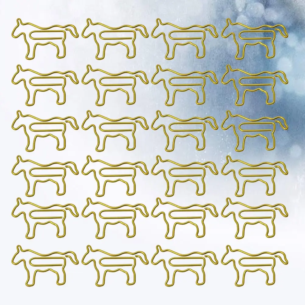 30pcs Golden Horse Paper Clips Colorful Animal Shaped Office Supplies Decorative Staples Paper Holding Clamps