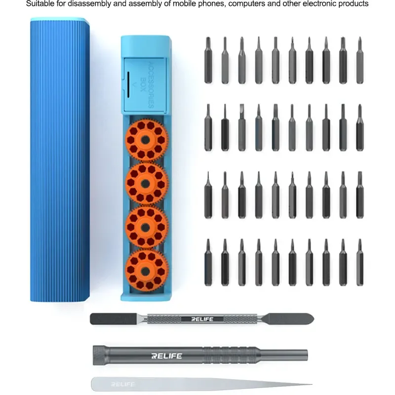 RELIFE RL-5122 43 in 1 Rotary Screwdriver Tool Set Innovative Rotating Shaft with 40 Screwdriver Bits  Repair Tools