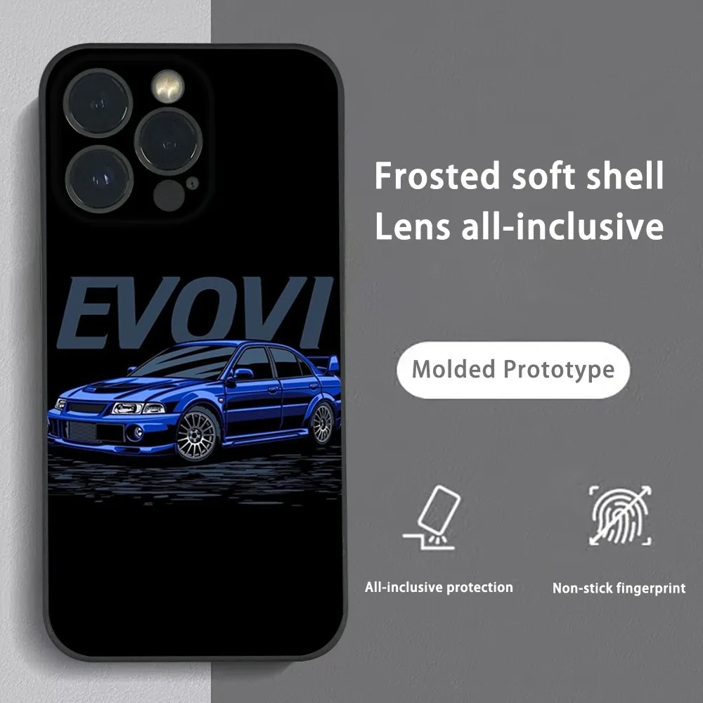 Cool Black EVO X Refit Car Phone Case For iPhone 16 15 14 13 12 11 Pro Max Plus Mini Frosted Soft Shell Funda #2