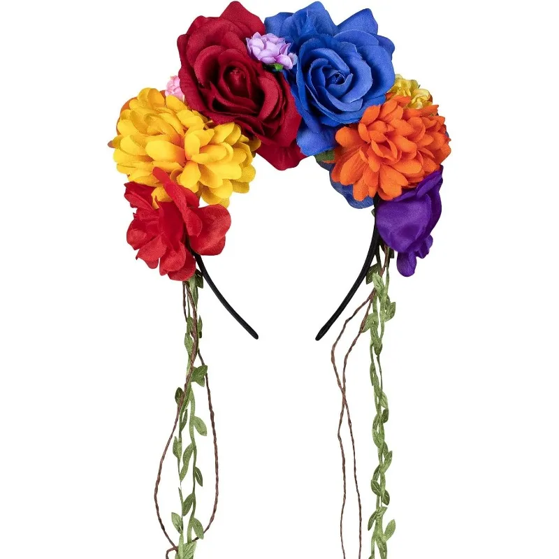 

День мертвых мексиканская роза с короной, повязка на голову для женщин, костюм на Хэллоуин, головной убор, свадебный косплей, 1 шт.