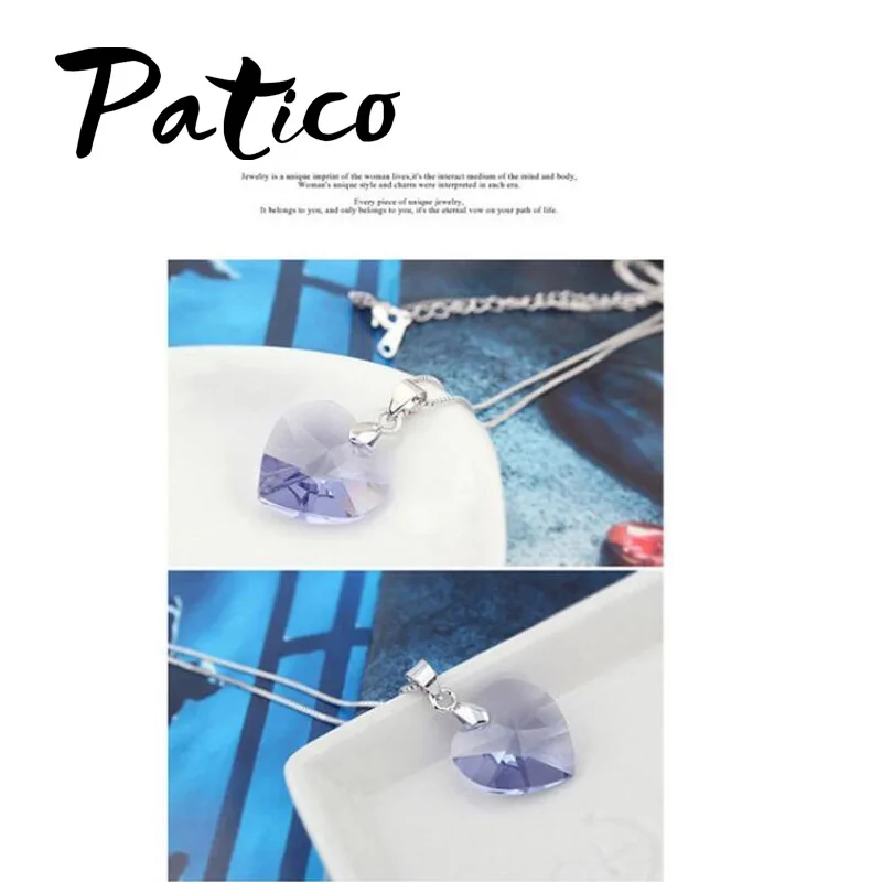 Austrian Crystal Genuine 925 Sterling Silver Jewelry Sets Heart Stone Pendant Necklaces Drop Earrings Woman Accessories Gift