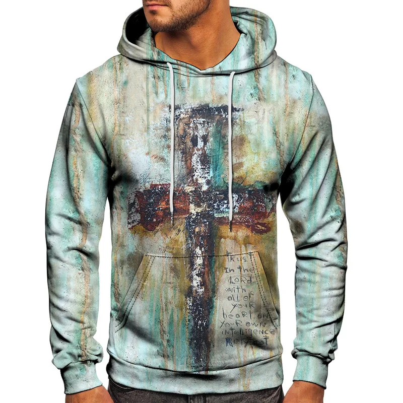 Graffiti Rusted Cross Vintage Pattern Print Men 3D Hoodie Unisex Clothes Tracksuit Pullover Male Oversized Sweatshirt Size S-6XL