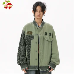 Women's Denim Jacket Green Patchwork Lady Jackets for Women 2024 Fall New in External Outdoor Clothes Jeans Jacket Womens Luxury