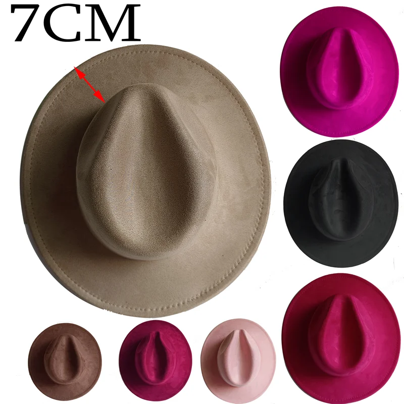 Sombrero de gamuza Camel de 7cm, sombrero de jazz para hombre, sombrero de Panamá, sombrero unisex, sombrero verde para mujer, sombrero de ala ancha