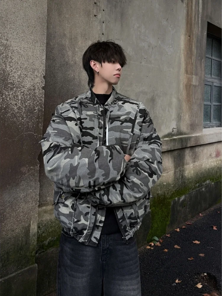 

Men's Baseball Collar Cotton Jaet Winter Thiened Flight Jaet American Retro Camouflage Outerwear Casual Loose Fit