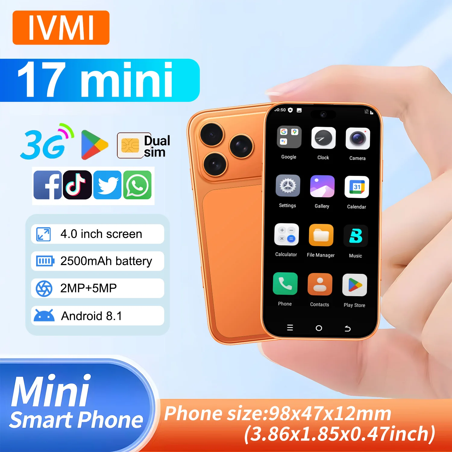 IVMI Global 17 mini mobile phones smartphone toys Pro Max Ultra mini phone Android Cellphone 3G Dual SIM Screen Small Phone