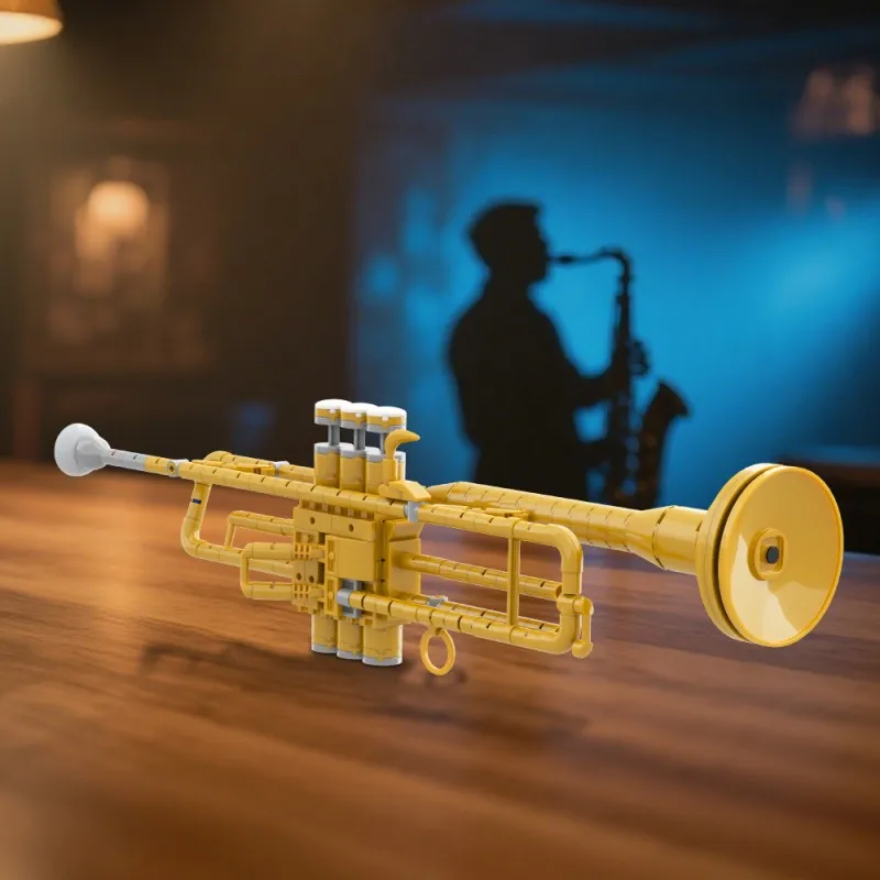 Kreative Experte MOC Trompete Bausteine Gold Exquisite Musikinstrument Modell mit Arbeits Kolben DIY Montage Spielzeug Geschenk