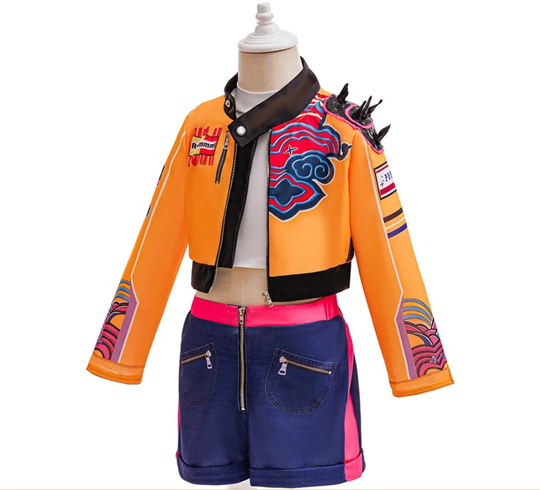 Mädchen Street-Style Cosplay Kostüm-Set 3D-Gedruckte Kurze Jacke Shorts für Halloween Geburtstagsfeier Rollenspiel – Detail 3