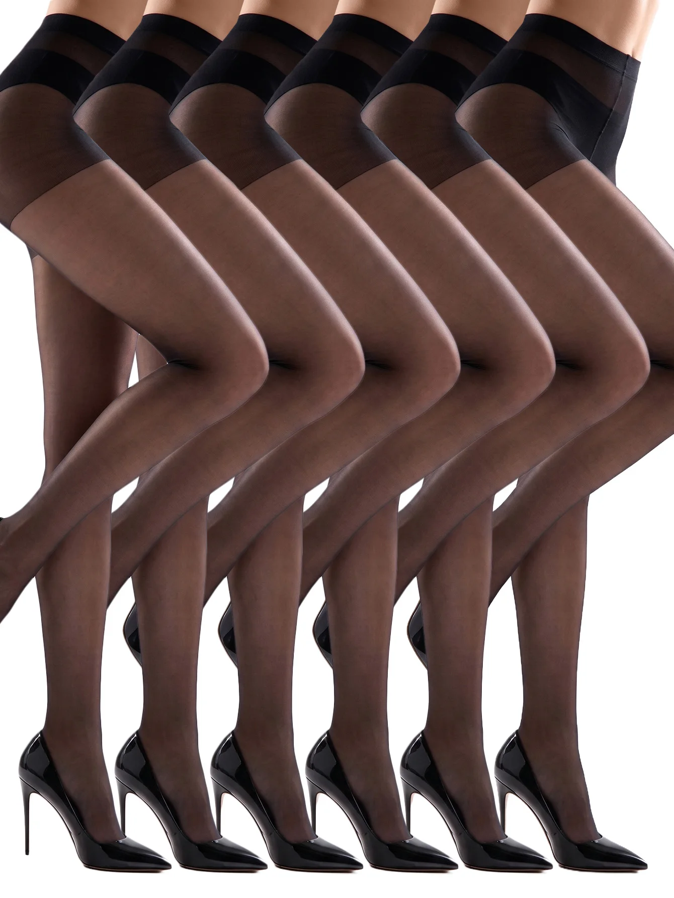 6 Pairs Pack High Waist Sheer Tights Women's Ultra Thin Transparent Black Nude Pantyhose Multi Color Stockings Set