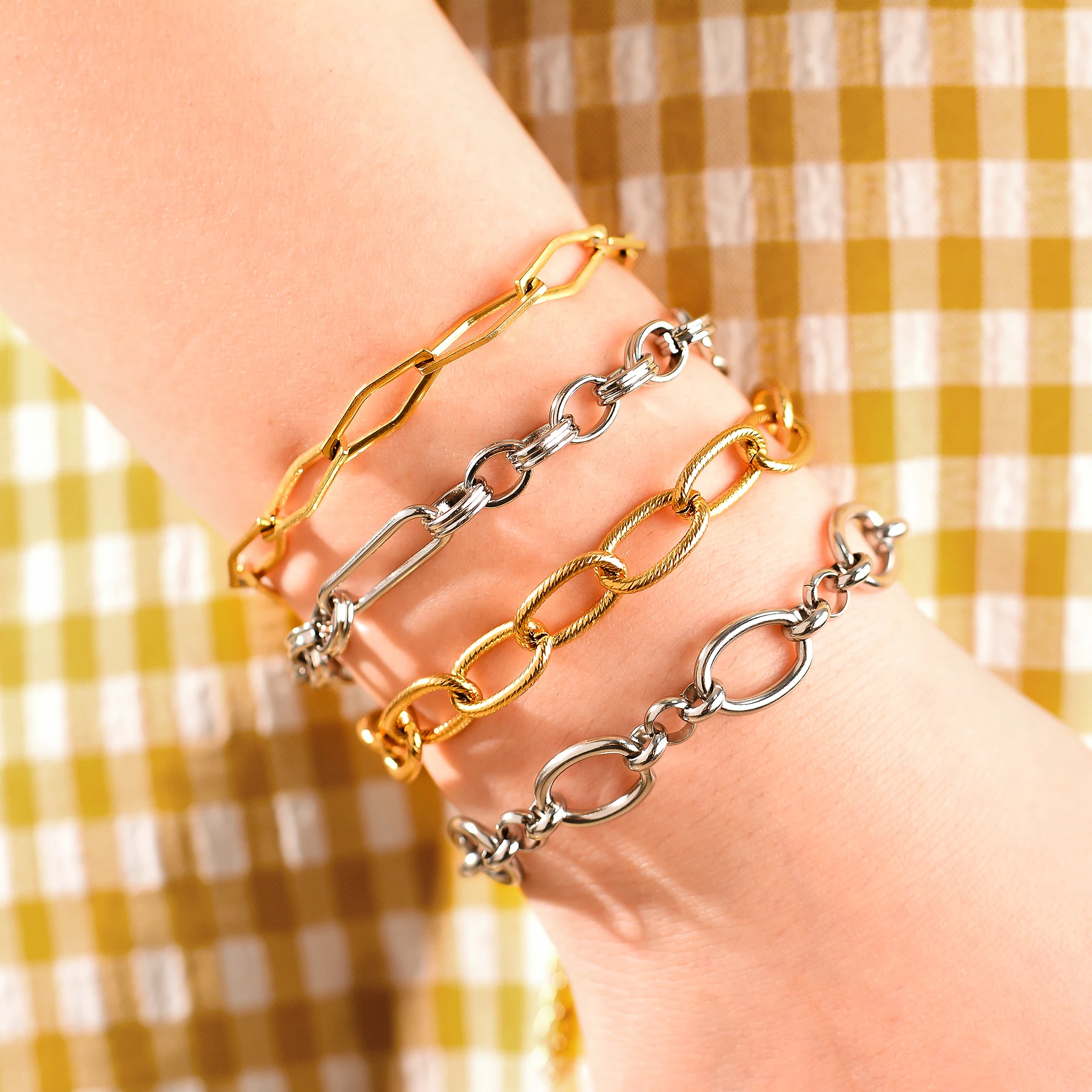 1piece 20.5+5cmLenght Minimalist Waterproof Stainless Steel Bracelets  Oval Handmade Chain Bracelet for Women's Jewelry Gift