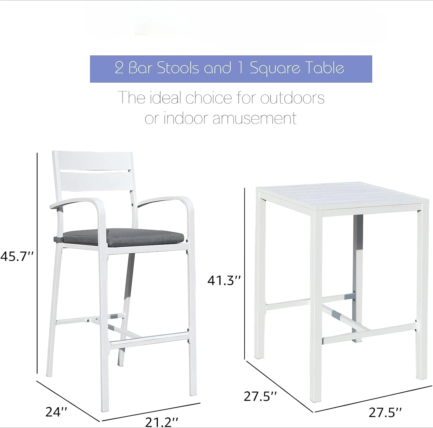 Aluminum Outdoor Bar Set, 3-Piece Outdoor Bar Height Table and Chairs Set