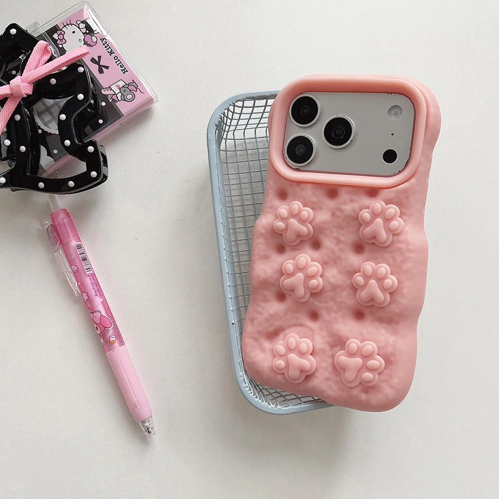 Niedliche 3D Cartoon Katzenpfoten-Brot-Handyhülle für iPhone 17 16 15 14 13 12 Pro Max Stoßfeste Weiche Silikon-Rückabdeckung Capas – Detail 4