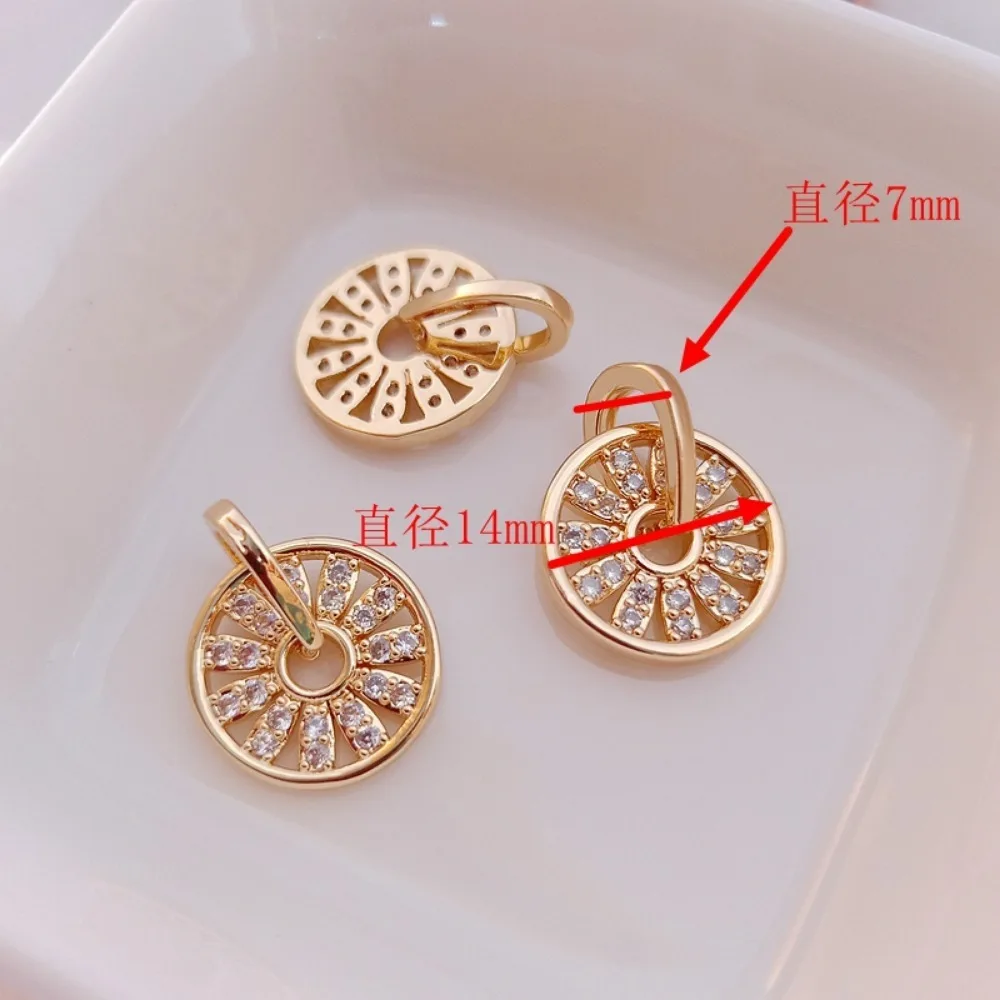 จี้ทรงกลมแบบหมุนได้ ชุบทอง 14K ประดับเพชรซิคอนแบบไมโครอินเลย์ จี้ขนาดเล็กสำหรับสร้อยข้อมือ สร้อยคอ อุปกรณ์ทำเครื่องประดับ DIY
