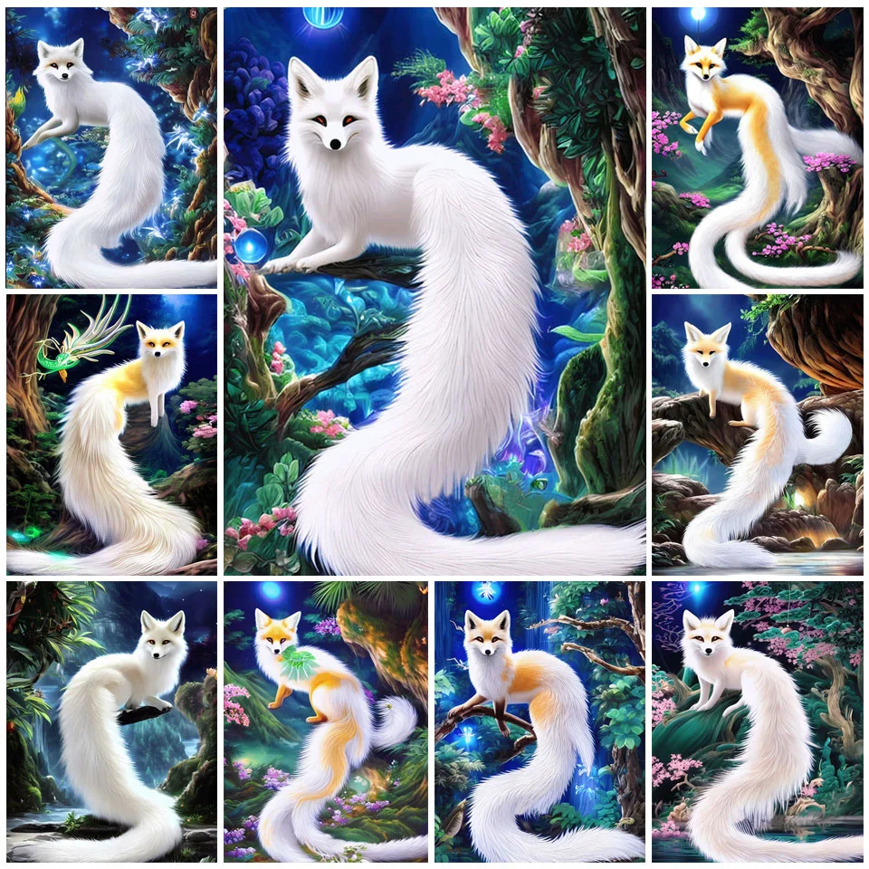 5D Diamond Painting Animal Long-tailed White Fox Handicraft Embroidery Diamond Mosaic Rhinestone Pictures Wall Art Decor FF579