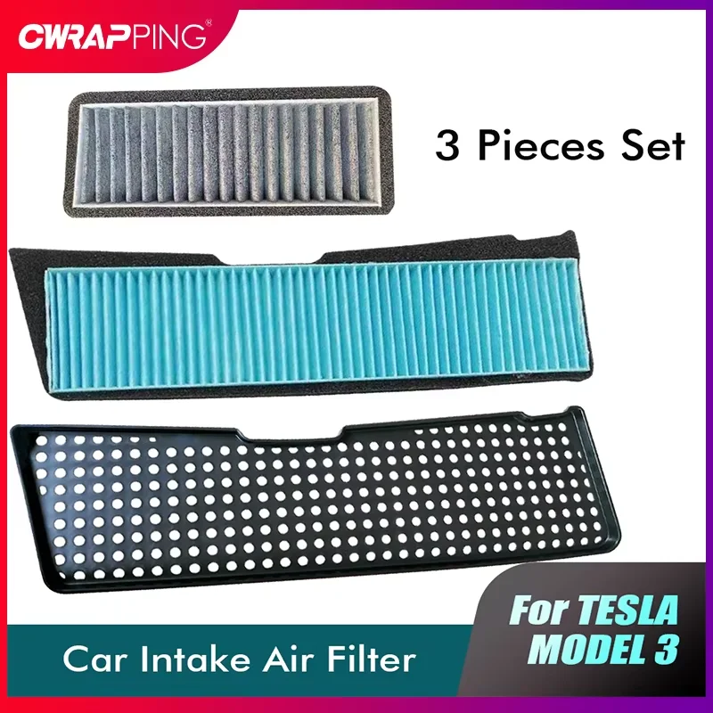 3PCS Car Air Filter Air Conditioner Cabin Filter Air Intake Grille Protective Cover for Tesla Model 3 2021 2022 Replacement Part