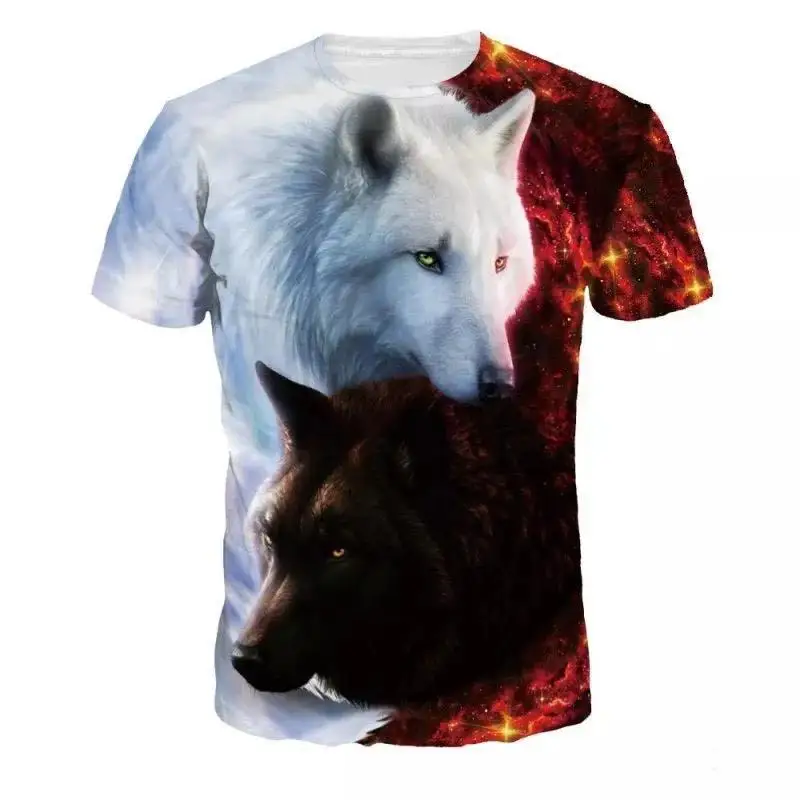 Men\'s Women\'s Summer 3 T-shirt Animal Wolf Graphic Casual Round Neck Short Sleeve Street Soft Breathable T-shirt