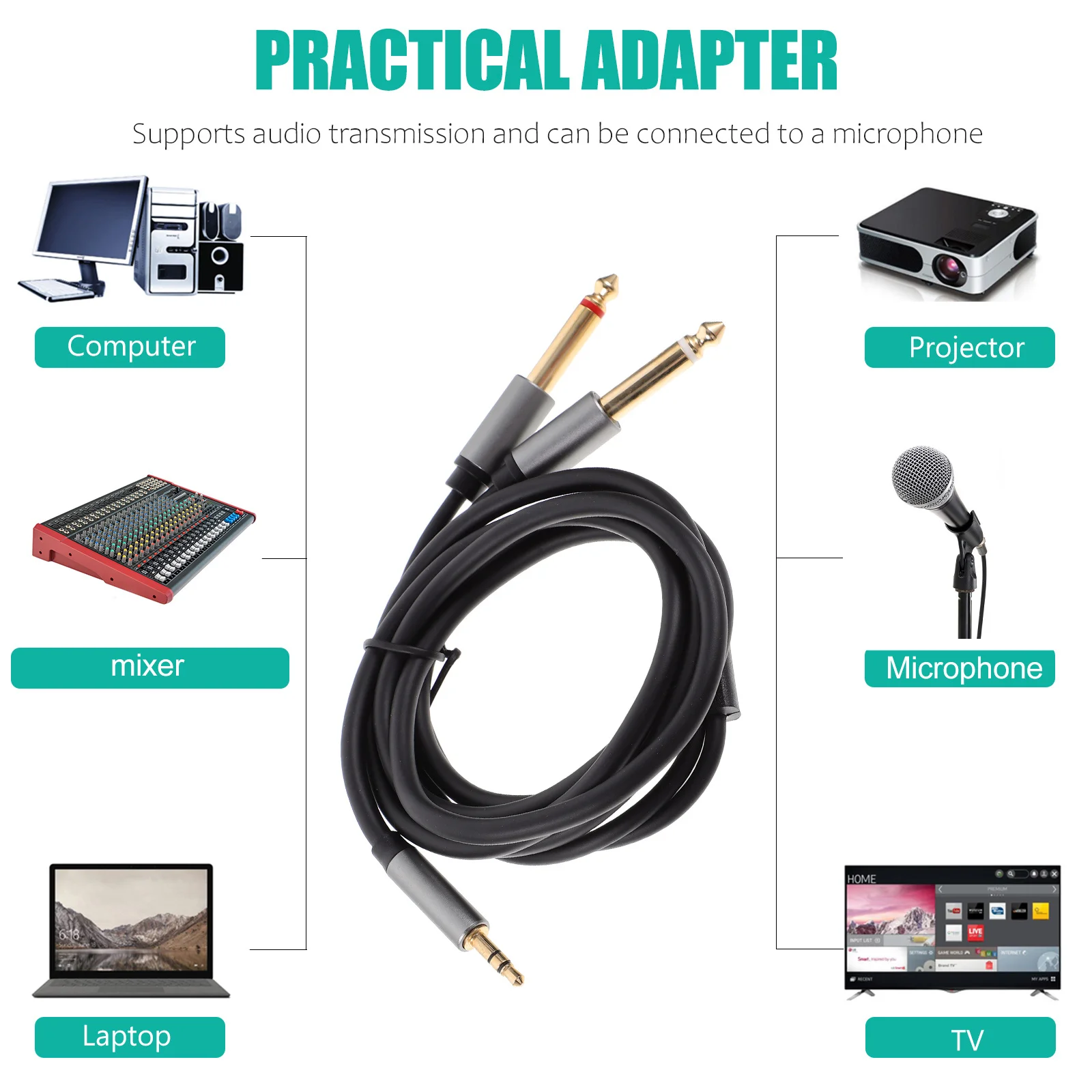 

Audio Cable 6.5Mm To 3.5Mm Aluminum Alloy Connector Flexible Stereo Cable For Car Aux Speaker Subwoofer Headphone Extension