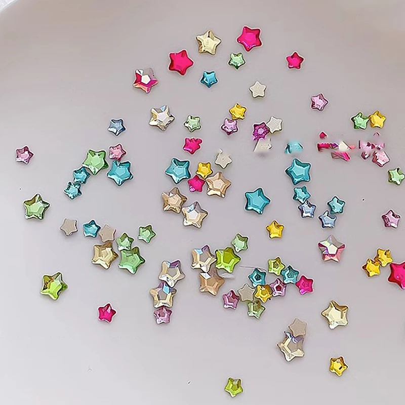 50 Pcs Star 4/6MM Glittering Flat Back Acrylic Crystals Mini Nail Art Rhinestones Color 3D DIY Manicure Decorations Diamond