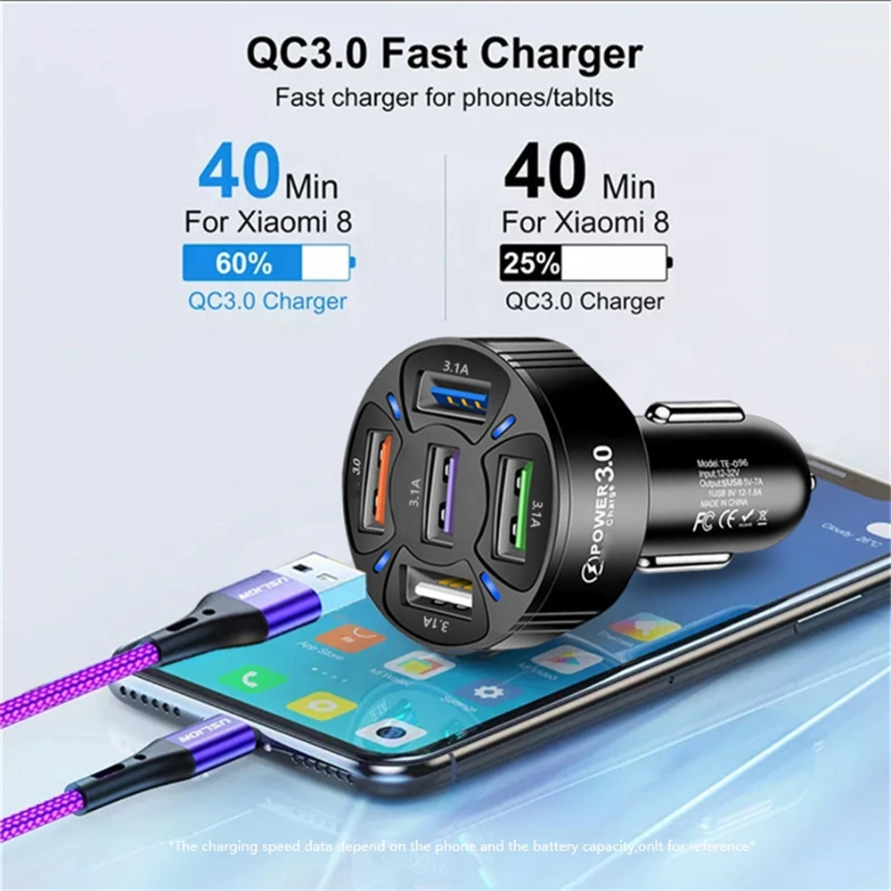 NNBILI 4 Ports USB Car Charge 48W Quick 7A Mini Fast Charging For iPhone 11 Xiaomi Huawei Mobile Phone Charger Adapter in Car