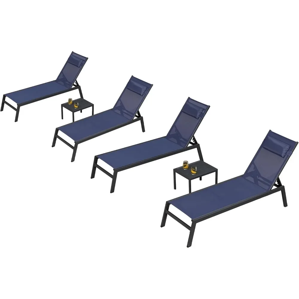 

Outdoor Lounge Chairs Set Patio Chaise Lounges Outside with 2 Side Tables for Beach Pool Sun Lounger Reclining Chair