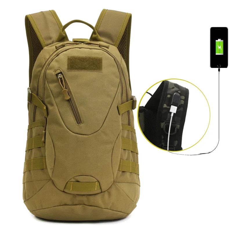 Zaino tattico da 20 litri Borsa da campeggio Zaino da trekking Camouflage Uomo Viaggio Alpinismo Borsa da scuola USB per sport all'aria aperta