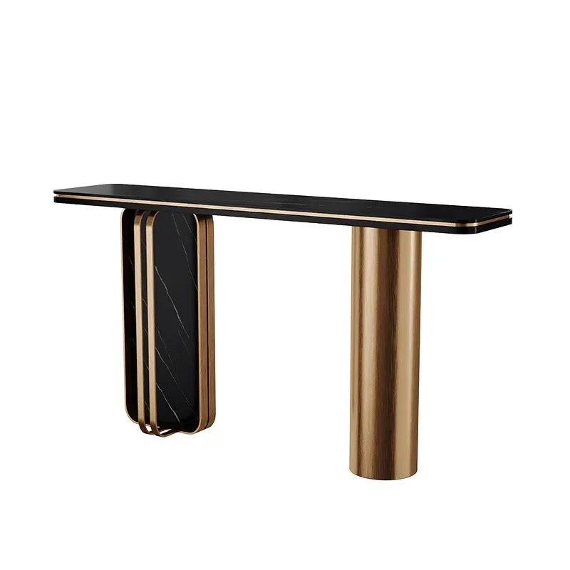

ultra-narrow entry, high-end decoration against the wall New Chinese style end view table Stainless steel rock slab case