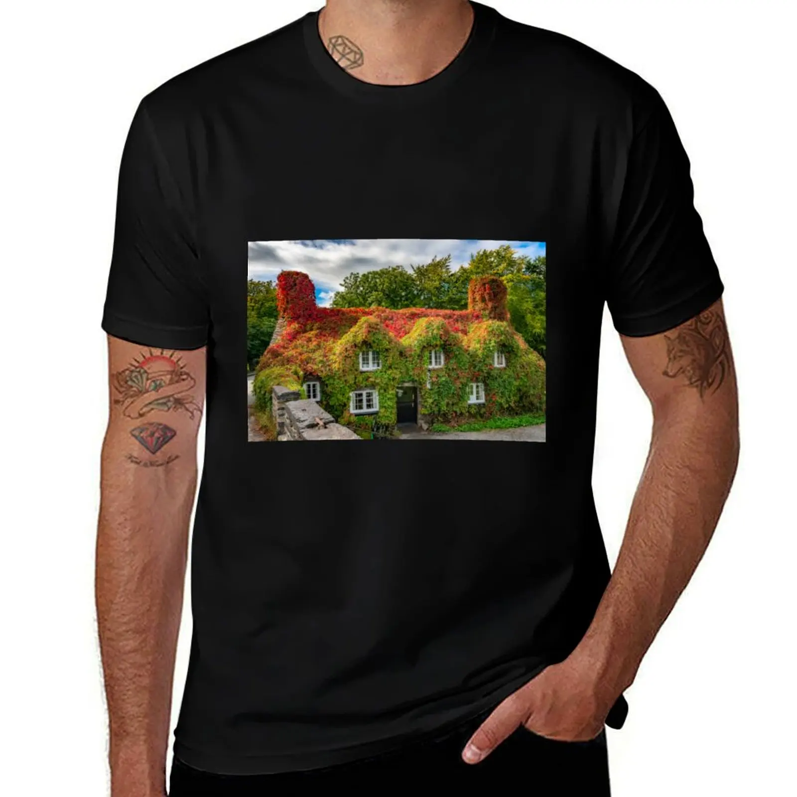 Autumn Tea House Llanrwst Wales T-Shirt Short sleeve tee designer shirts T-shirt men