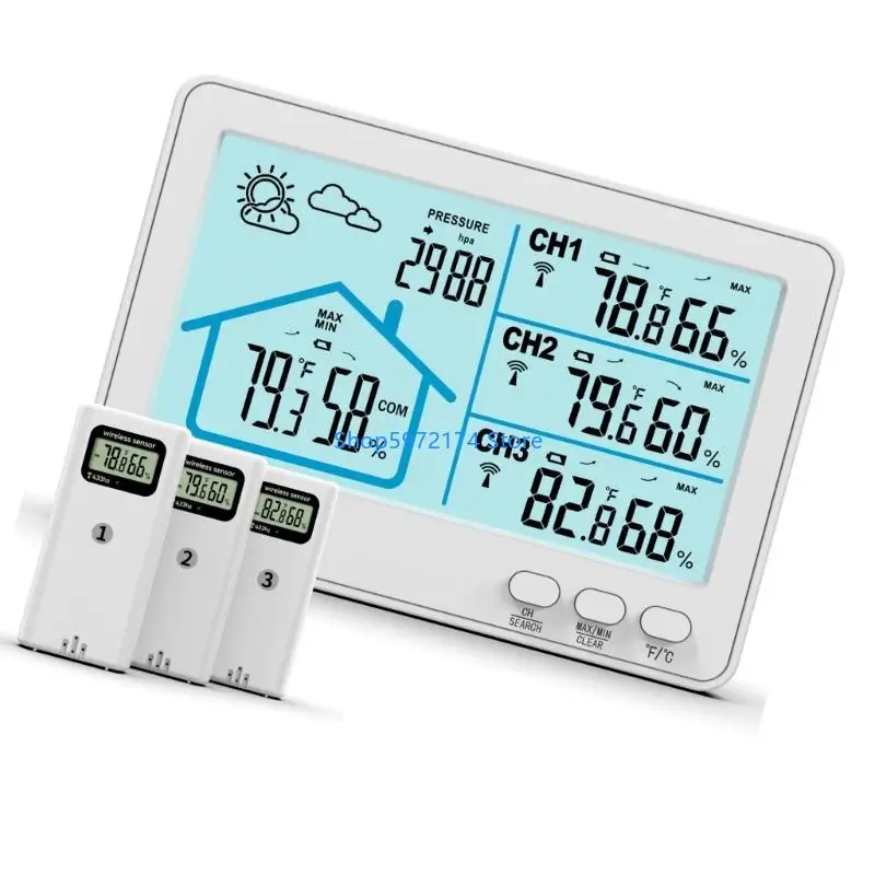 Y3NB Digital Weather Stations With Expandable Sensors 100M Wireless Ranges Color Coded Temperature Humidness Display for Home