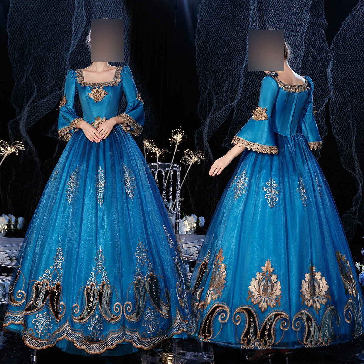 Customized Blue Deluxe European Royalty Women Dresses Medieval Marie Victorian Costume Vintage Ball Gown Evening Party Dress