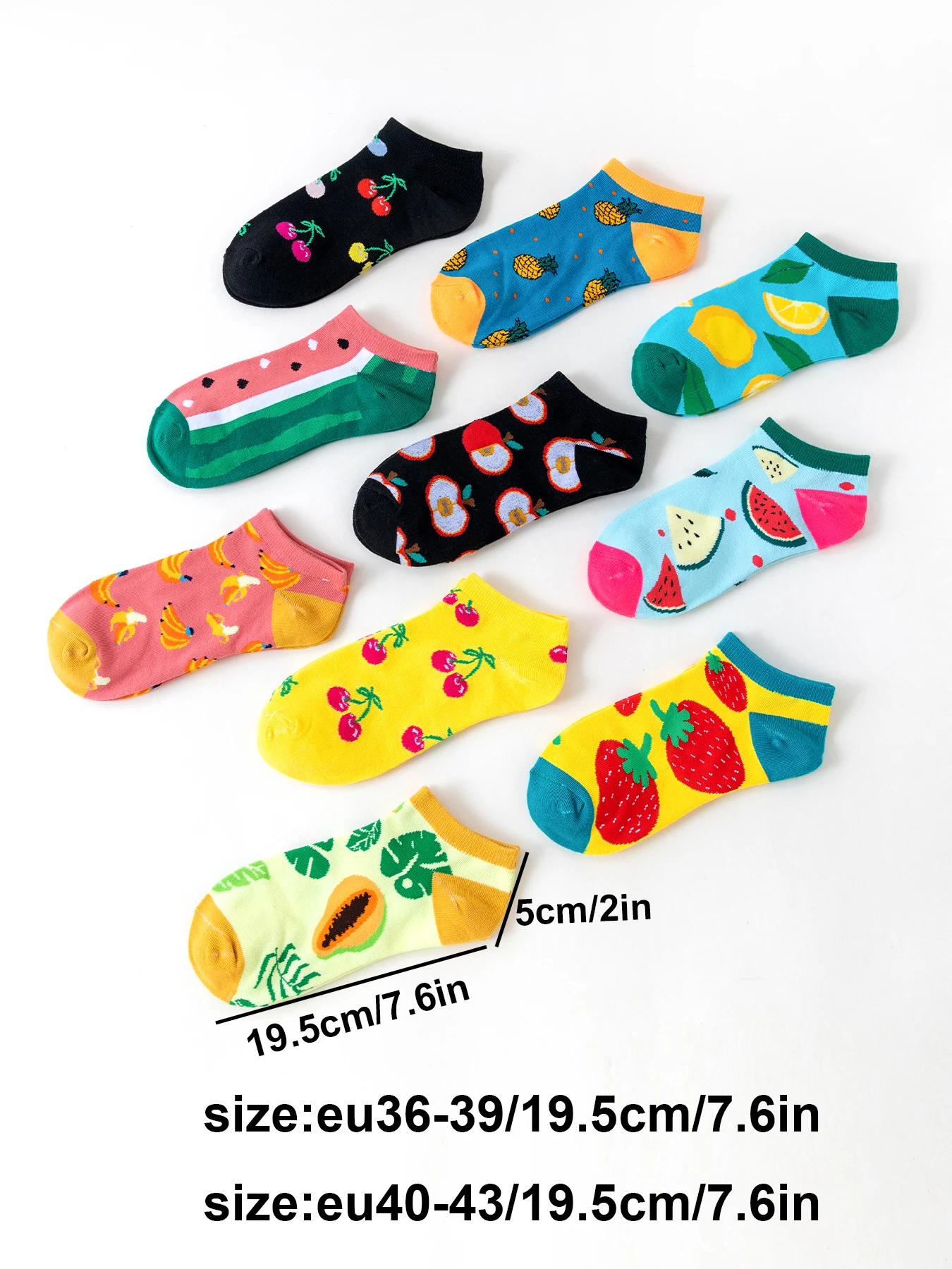 10/15 زوجًا من الجوارب النسائية الملونة المطبوعة بالفواكه للربيع والصيف، جوارب لطيفة غير رسمية بتصميم ممتع، جوارب مريحة #6
