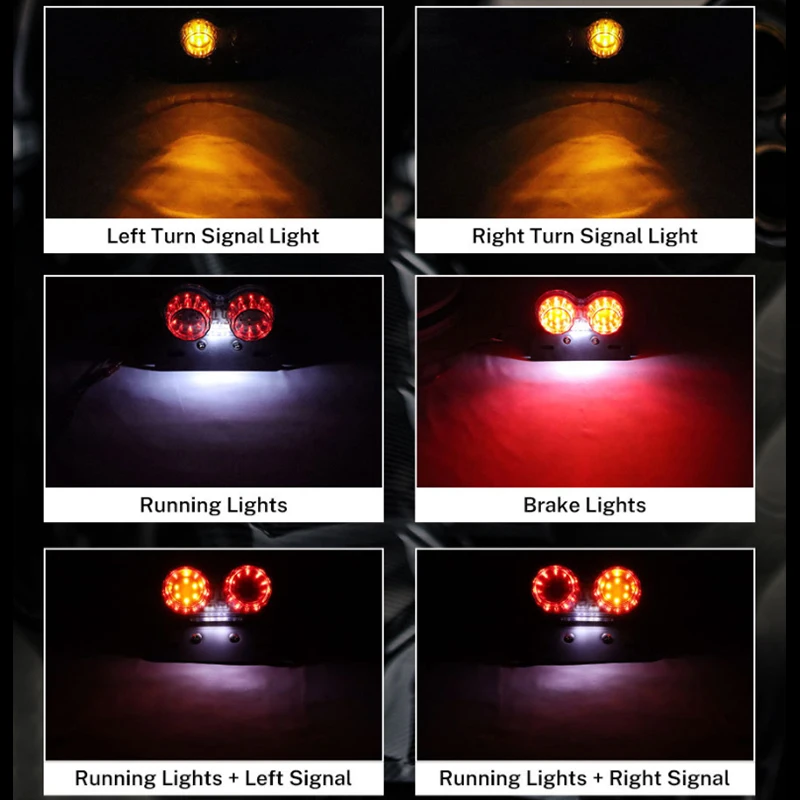 Universal 12V LED Motorcycle Tail Light Brake Signal Light with Integrated License Plate Bracket for Motorbikes