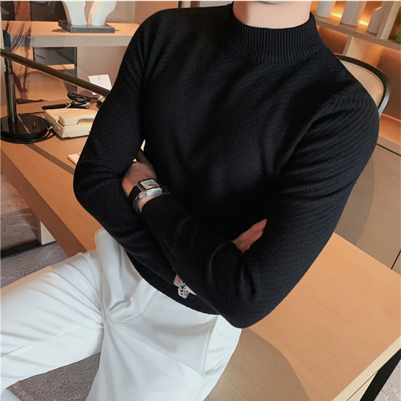 2023 jesienno-zimowa jednolity kolor, długi rękaw swetry z golfem dla mężczyzn odzież Slim Fit z dzianiny w stylu Casual swetry Pull Homme S-3XL