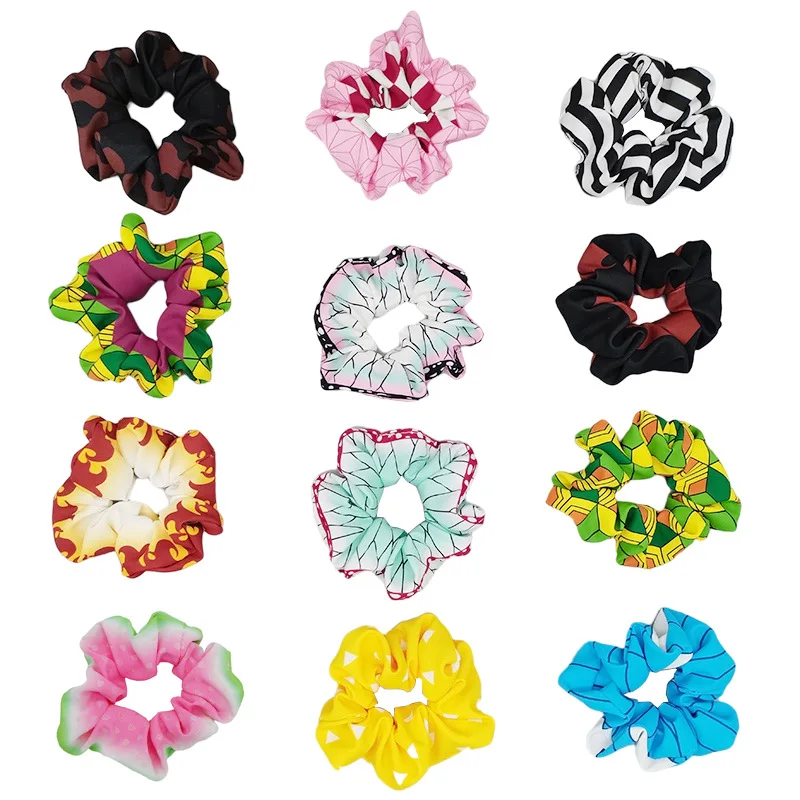 Anime Demon Slayer Cosplay Scrunchies Tanjirou Shinobu Giyu Kyojuro Inspired Hair Accessories Woman Costume Props