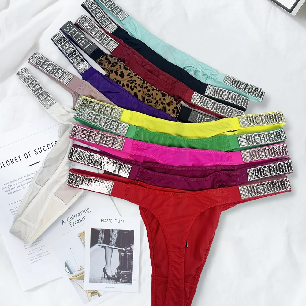 3PCS V Classic S Ropa interior sexy para mujer, antibacteriana, moderna, suave, con pedrería, bragas transpirables, ropa interior para mujer