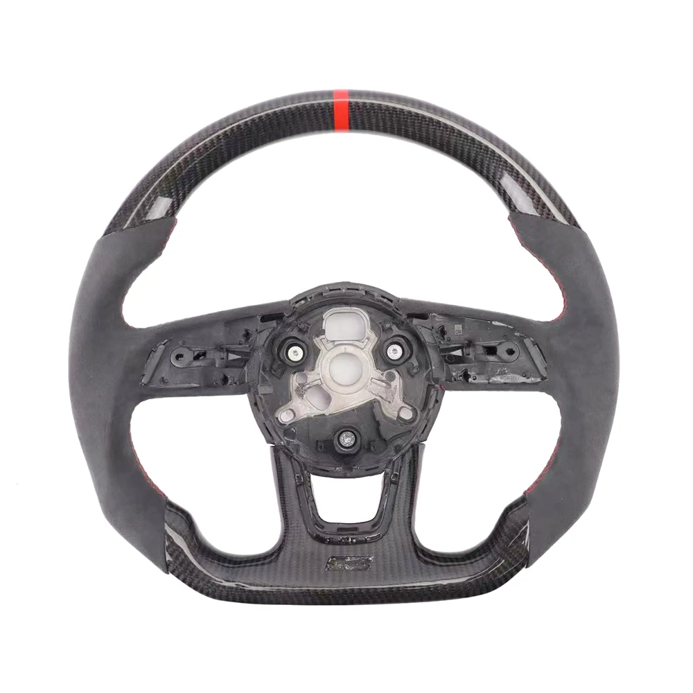 For Audi A3 A4 A5 B9 Red Stitching Alcantara Carbon Fiber RS/S Logo Red Lable Steering Wheel Base Assembly