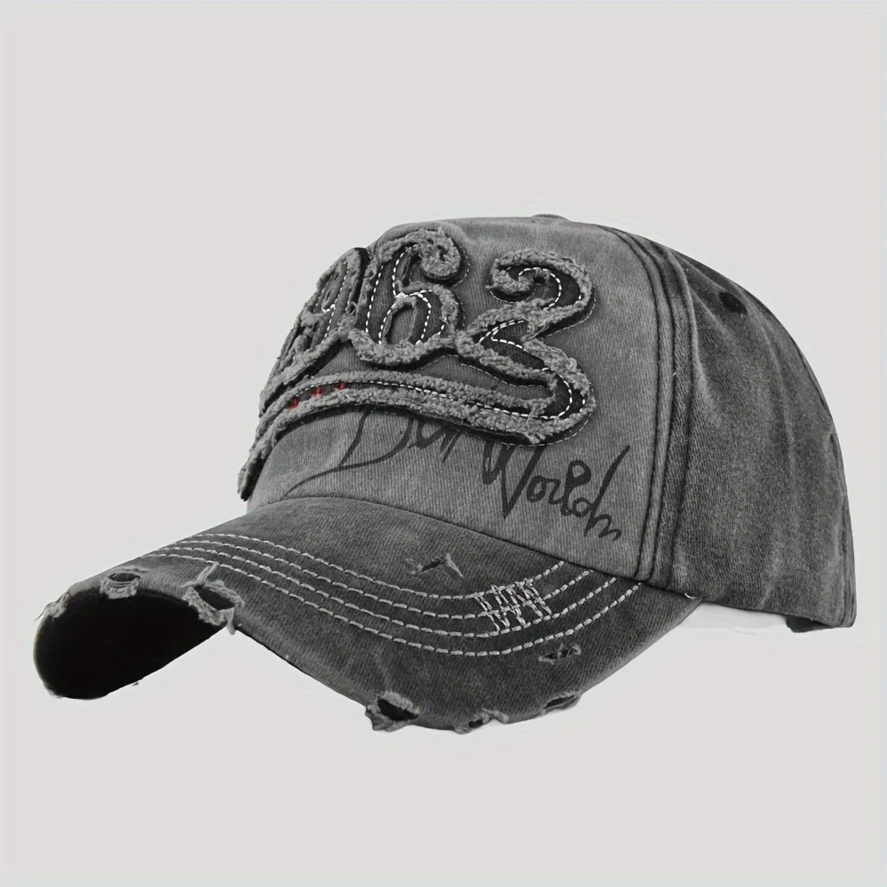 

Vintage Washed Color Block Baseball Cap Letter Embroidery Adjustable Duckbill Hip Hop Sun Hat UPF Protection for Outdoor Riding