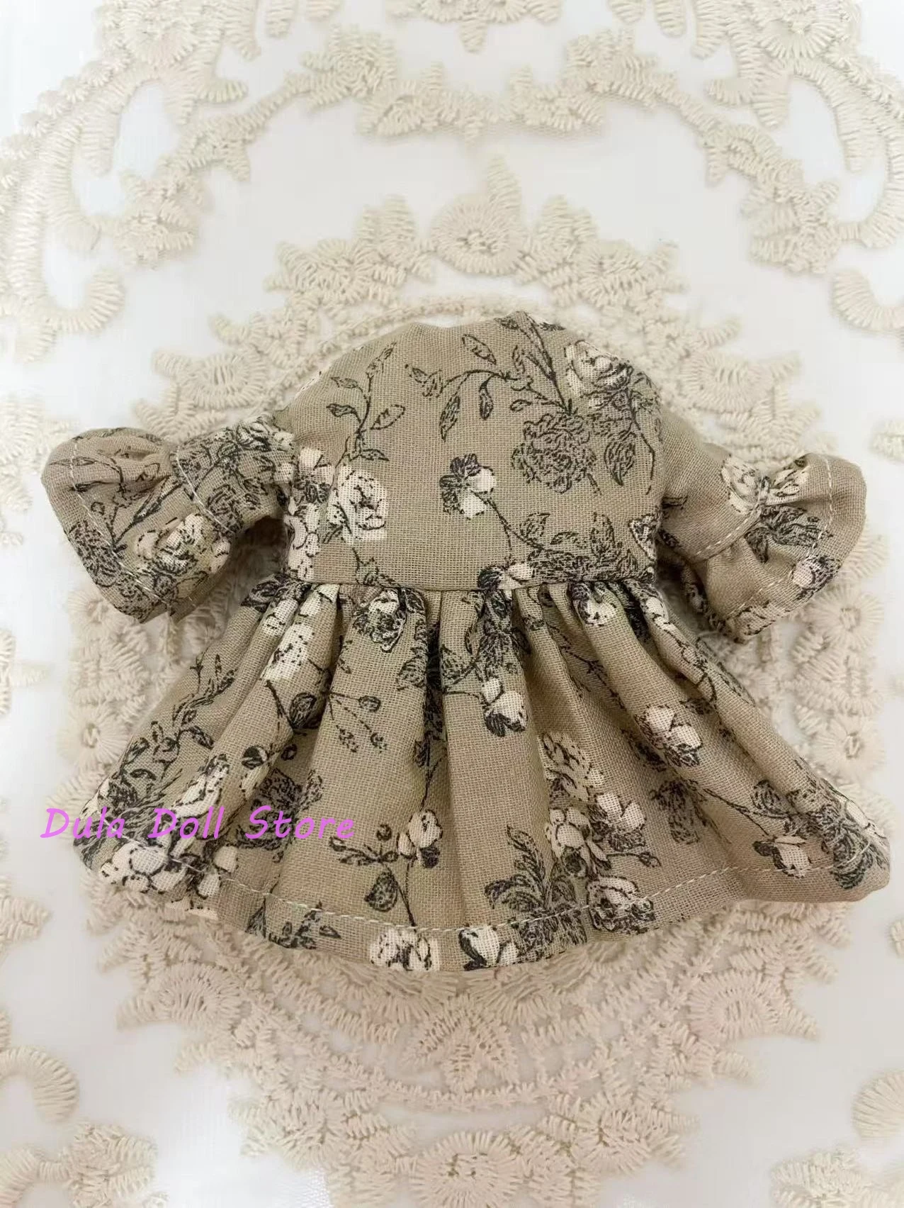 

s Dula Doll Clothes Solid color Deep khaki flared sleeve floral dress for Blythe ob24 ob22 ICY JerryB 1/6 Doll Accessories