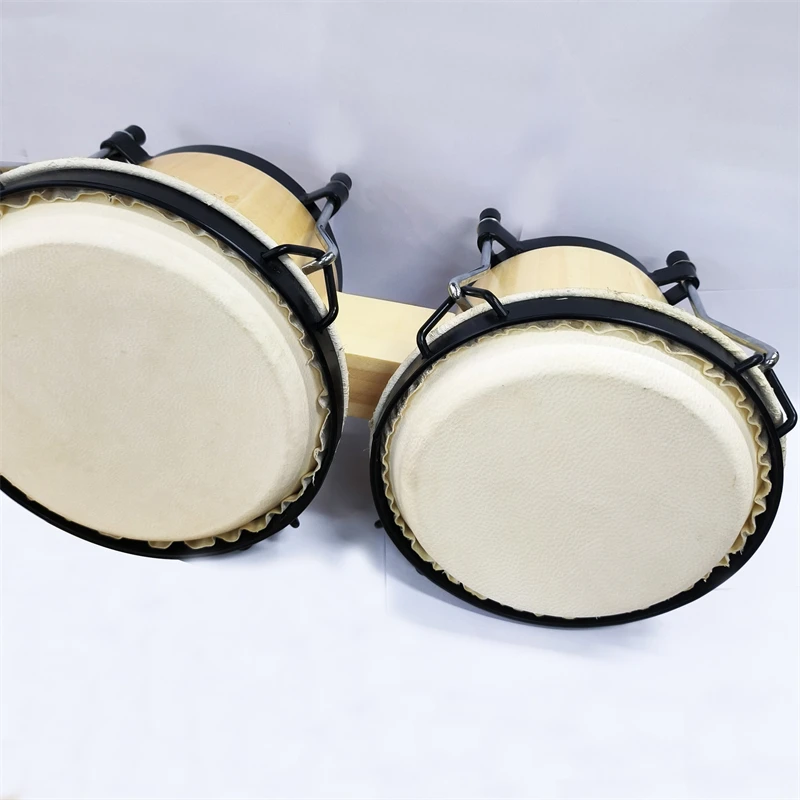 6&7 Inch Wooden Bongo Drum Hand Percussion Instrument for Music Teaching Stage Performance Beginner Adult Players