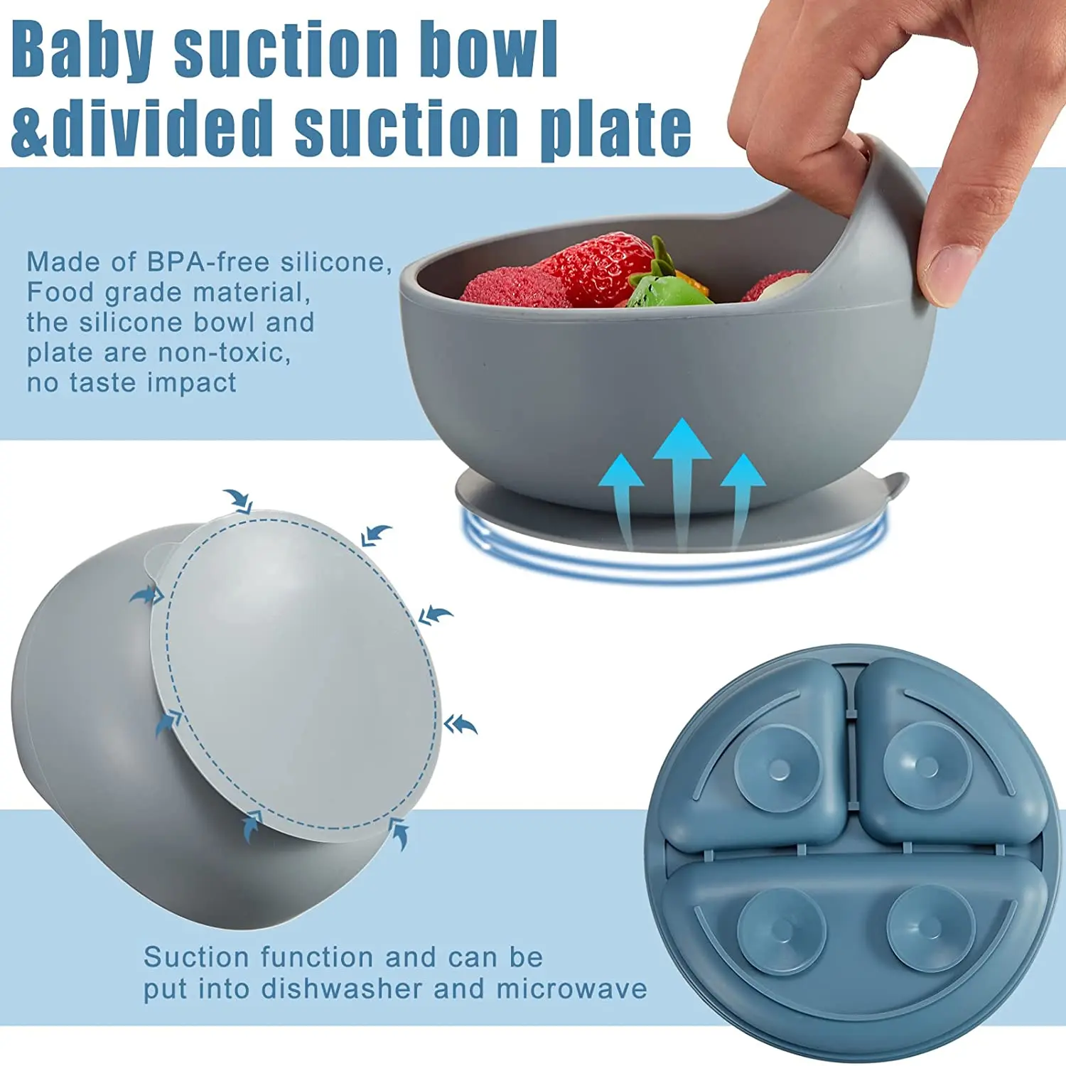 Customized Logo Name Baby Silicone Dish Feeding Set Suction Cup Engrave Personalize Bowl Divided Plate Kid Cute Eating Tableware