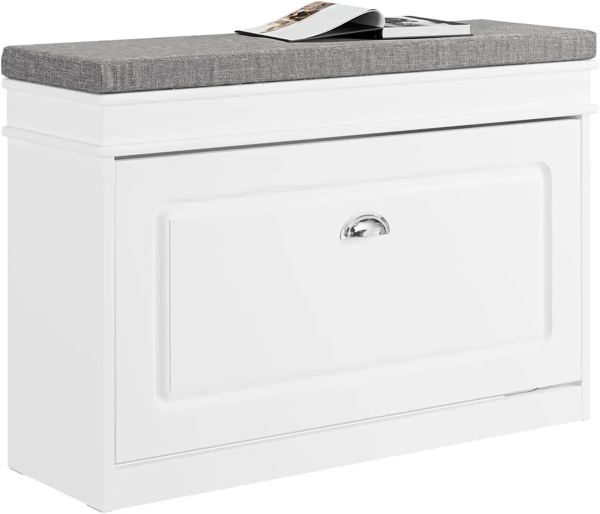 SoBuy Meuble Chaussure Banc d'Entrée - Banc a Chaussures with Rangement a Abattant et Coussin - Rangement Chaussures pour Couloi