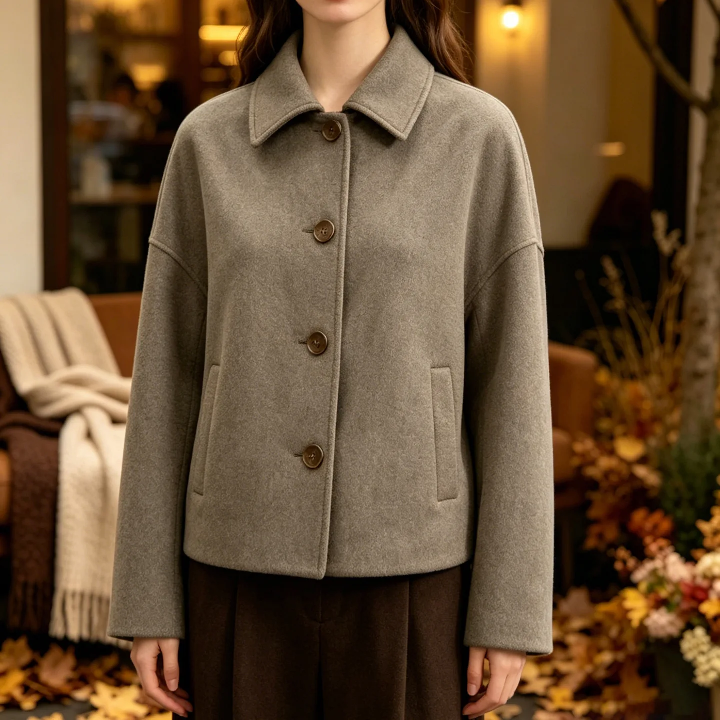 Autumn. And Winter Fashion Loose-fitting Off-shoulder Coat With A Turn-down Necklace Warm And Suitable For Commuting, False Wool