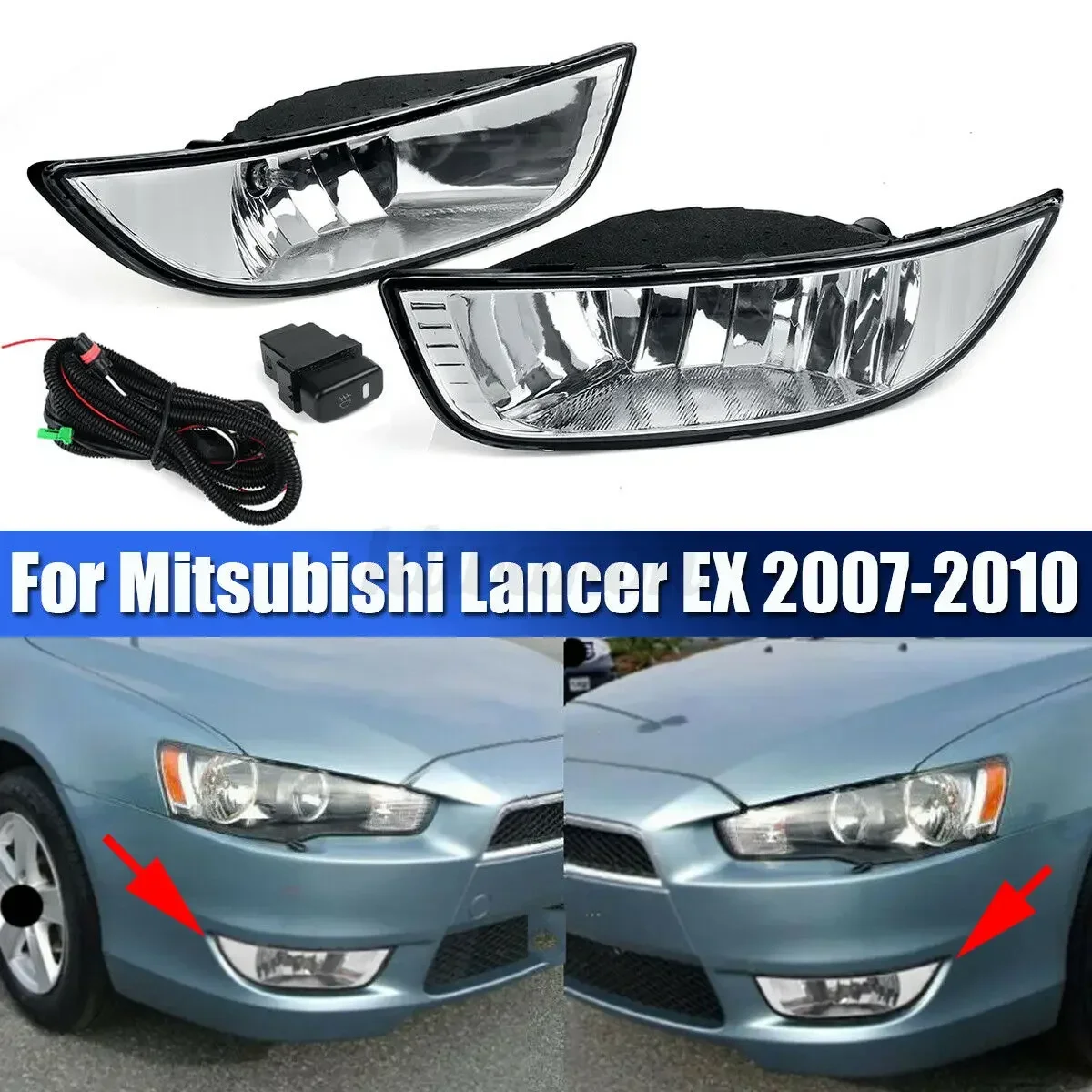 

1 Pair Fog Lights Assembly For MITSUBISHI Lancer EX 2007-2010 55W Front Bumper Driving Lamps w/ H11 Bulbs Wiring Kit