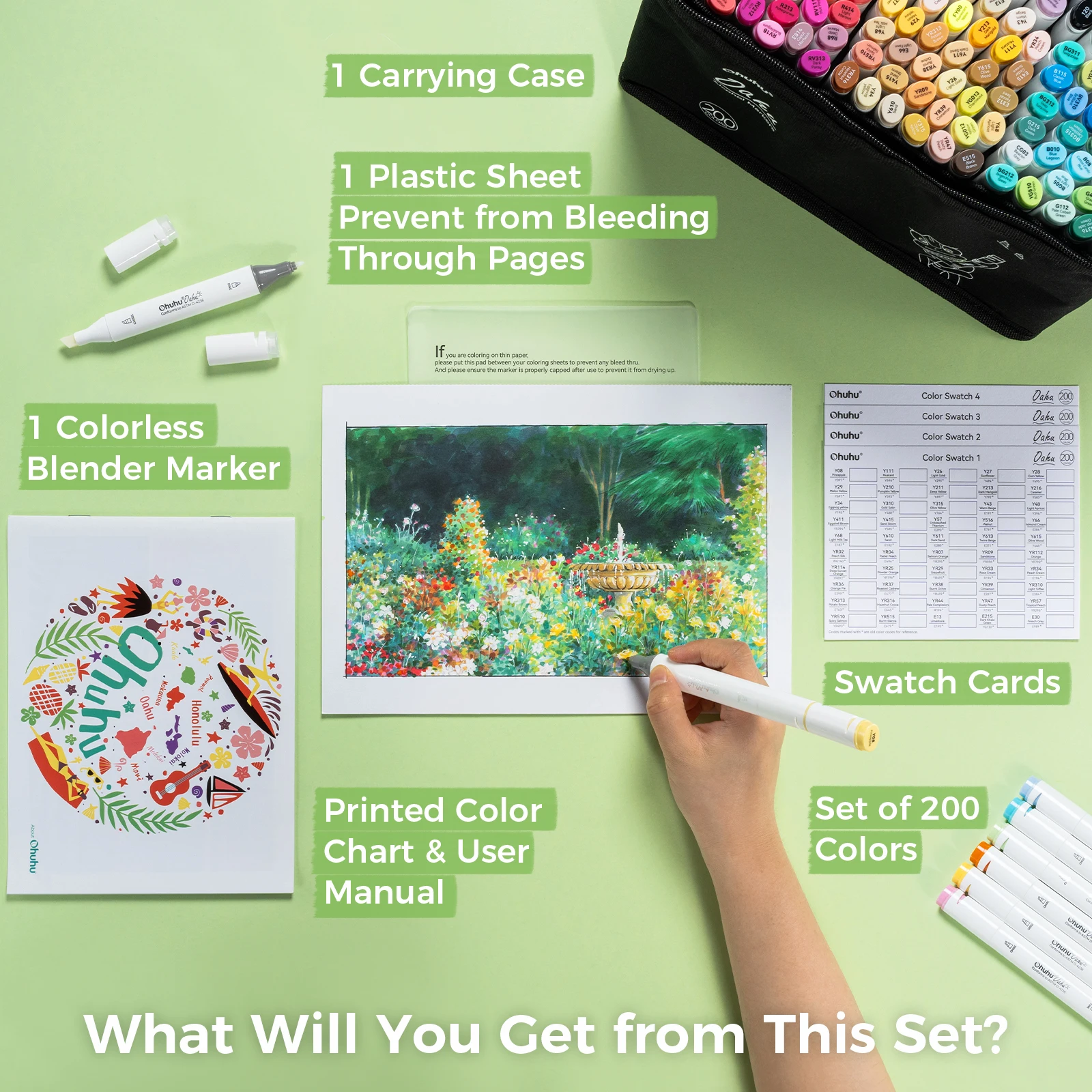 Ohuhu Oahu 200 Colors Marker Pen Set Alcohol Art Markers Dual Tips Felt Pen Sketching Drawing Graffiti Manga School Art Supplies