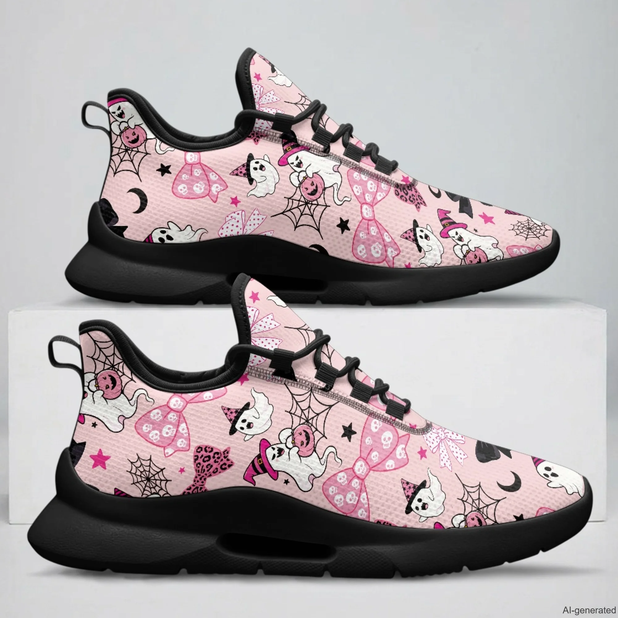 XIXIRIMIDO Lady Nursing Shoes Lace-up Casual Shoes Nurse Shoes Woman Hospital Nurse Comfortable Indoor Shoes Halloween Ghost