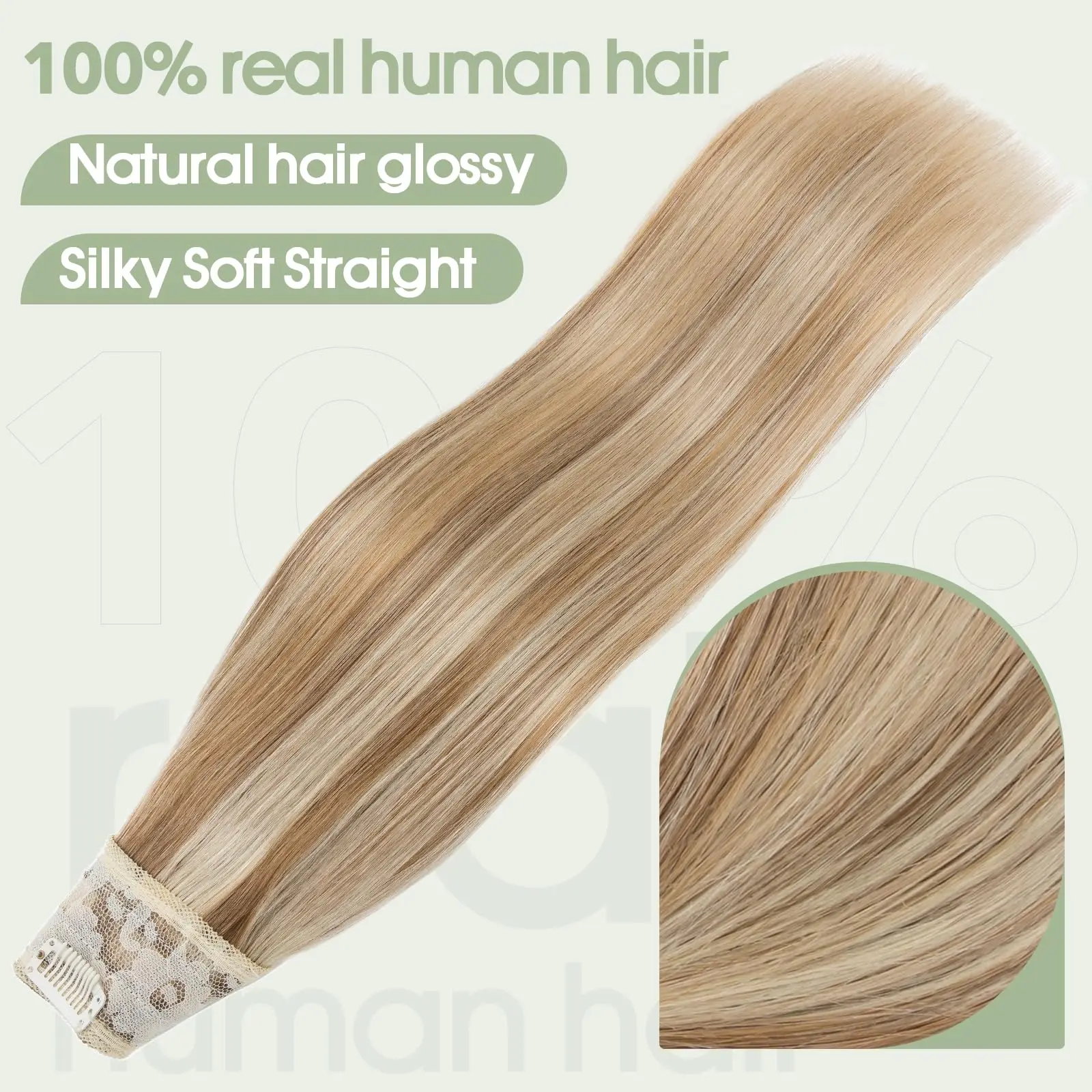 Clip en extensiones de cabello humano brasileño 100%, postizos naturales rectos, 5 Clips en una pieza, Color #8/613