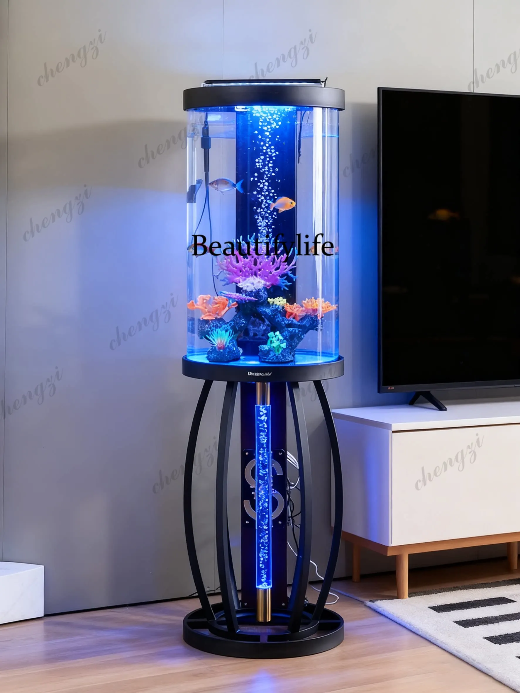 cylindrical fish tank small living room ecological floor smart aquarium free of water change