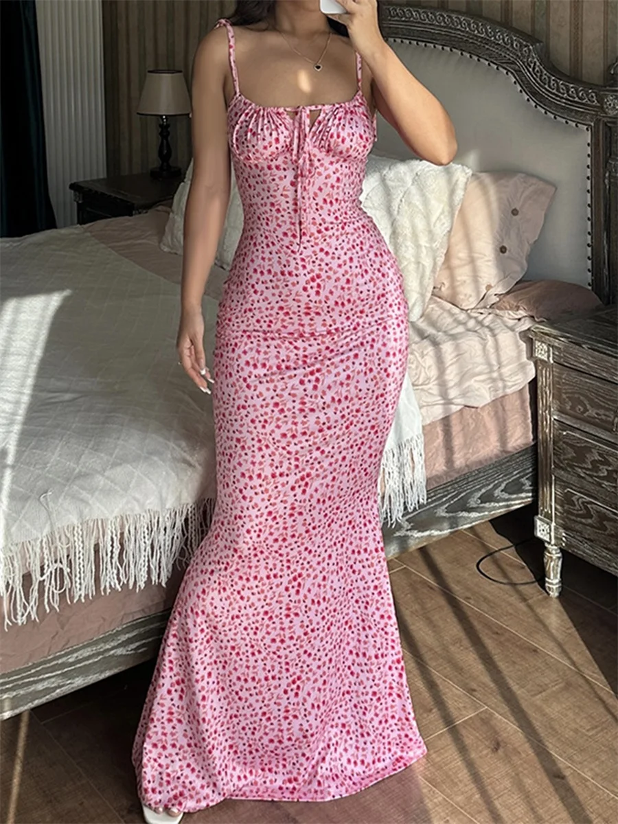 فساتين النساء السباغيتي حزام الرباط تصميم الأزهار طباعة سليم صالح فساتين Bodycon طويلة مثالية لفصل الصيف الربيع الساخن بيع