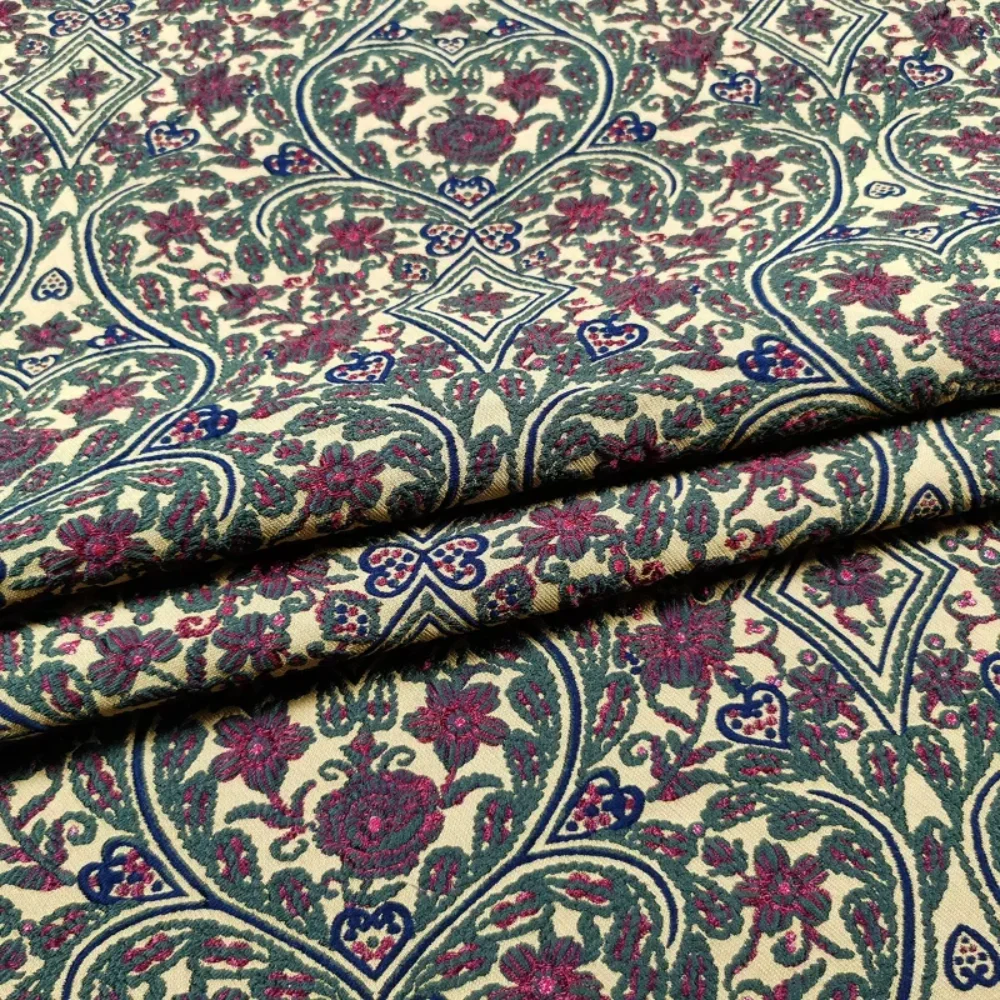 

Золотая шелковая жаккардовая ткань для костюма, жесткая ветровка, тканая парча, полиэстер, оптовая продажа, ткань для шитья метров, сделай сам