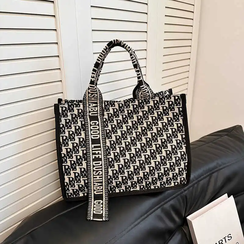 Trendy Large Capacity Shopping Bag Women's Handbag Commuting A4 Document Tote Bag for Outing Urban Style Soft Handle Bag