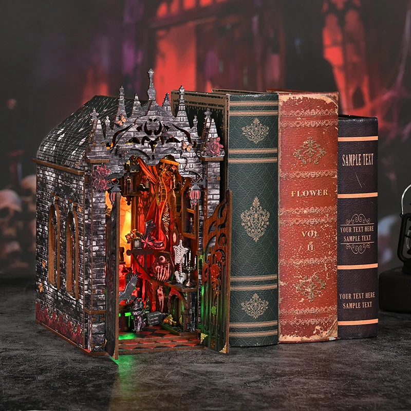 DIY Wooden Glowing Eternal Night Fortress Model Kit, Handcraft Assembly Mini Landscape Building Ornament for Desk Home Display